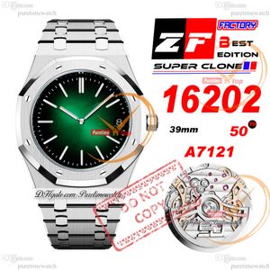 16202 Jumbo Extra-Thin A7121 Автоматические мужские часы ZF 39 мм, 50-летний юбилей, зеленый циферблат с солнечными лучами, таписсери, браслет из нержавеющей стали, часы Super Edition Puretimewatch