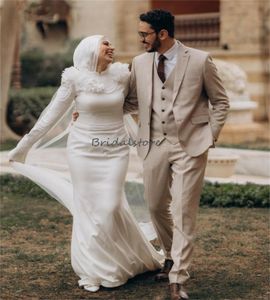 Zarif Islmiac Müslüman Gelinlik 3D Florals Fantezi Prenses Uzun Kollu Boho Gelin Cape Dubai Arapça Gelin Vestido de Casamento Robe Mariee 2024