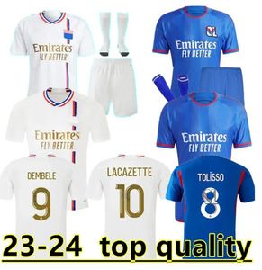 2023 2024 Лион Футбольные майки Maillot de Foot CAQERET OL 23 24 домашняя футбольная рубашка AOUAR BARCOLA CASTELLO JR CHERKI BOATENG GUSTO мужской детский комплект оборудования