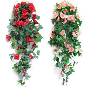 Dekoratif çiçek çelenkleri yapay bitki gül ipek asma ev dekorasyon aksesuarları oda ofis sahne düğün mariage asılı sepet de 2024304