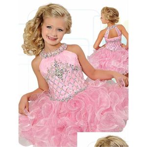 Kız Pageant Elbiseleri Kızlar Cupcake EE B740 AB Kristal Korse ve Yuaf Boyun Ruffles Organza Toddler Tutu Elbise Resmi Drop de Dhu5p