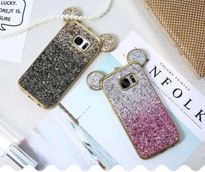 Samsung Galaxy S6 S7 Edge Cover için 3D Kulak Bling Telefon Kılıfı Samsung Galaxy S8 için Renkli Gradient Glitter Kapak Plus Sevimli Kılıf