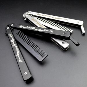 Складная расческа из нержавеющей стали, тренировочный нож-бабочка, расческа для бороды, усов, щетки для парикмахерских, инструмент для укладки 240226