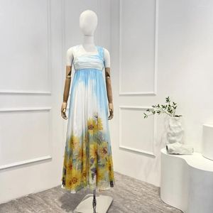 Коллекция повседневных платьев, высококачественное великолепное платье с воротником-халтер и принтом, драпированный лиф, плиссированная объемная юбка, платье макси для праздника