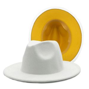 Dış Beyaz Patchwork Yün Karışımı Vintage Erkekler Kadın Fedora Şapkaları Unisex Klasik Big Brim Panama Trilby Hats Partisi Caz ​​Hat230A