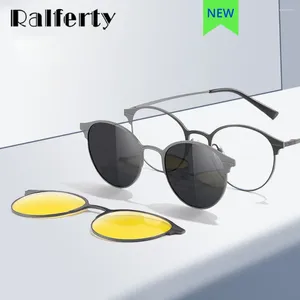 Солнцезащитные очки Ralferty 2 на клипсах для женщин и мужчин, поляризационный круглый окуляр, магнит, очки ночного видения, очки для водителя, оптика по рецепту