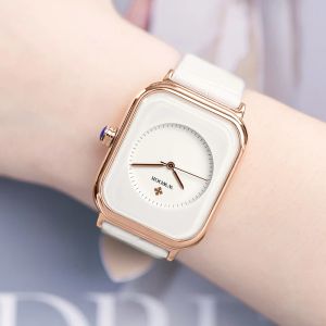 Vestidos moda feminina relógios 2023 wwoor couro branco minimalista retângulo senhoras vestido de quartzo relógio de pulso relogio feminino montre femme