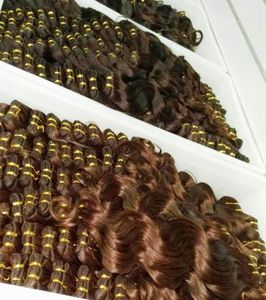 Bütün örgü 10 pcslot kahverengi saç uzantısı dalgalı işlenmiş Brezilya Asya saç demetleri heyecan verici alışveriş 3934784