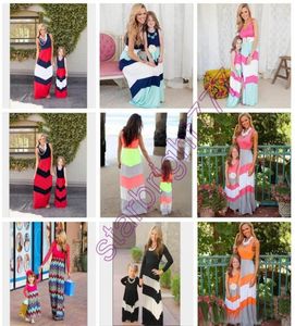 16 Stil Aile Eşleştirme Giysileri Kıyafetler Kızlar Patchwork Setler Anne ve Kızı Plaj Eşleştirme Elbiseleri Giysileri Maxi Chevron St7097692