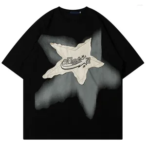Мужские футболки, Мужская рубашка большого размера, уличная одежда в стиле Харадзюку со звездами, мужские модные свободные хлопковые топы в стиле хип-хоп Y2K