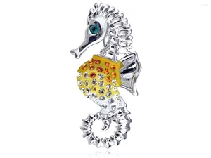 Spille tono argentato cavalluccio marino topazio cristallo strass Sealife spilla animale