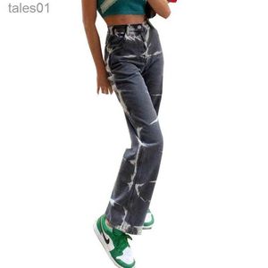 Женские джинсы Tie Dye Baggy Jeans Joggers Streetwear Прямые джинсовые брюки Брюки на талии P2110 240304