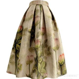 Платья светло -зеленая розовая печать юбки женская весна весенняя новая юбка Большой размер оптом высокая талия юбка