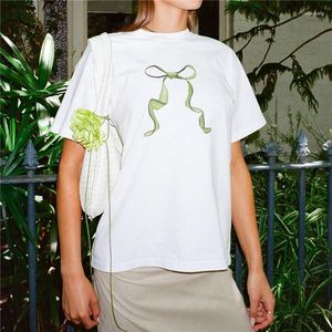 Kadın Tişörtleri Gaono Kadın Y2K Yay Baskı Gömlek Sevimli Grafik Bebek Tees Kısa Kollu Mahsul Top E Kızlar Estetik Giysiler