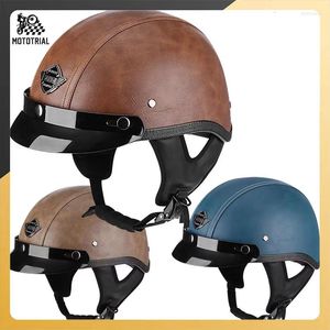 Мотоциклетные шлемы, шлем для взрослых, винтажный солнцезащитный козырек из искусственной кожи и выдвижной съемный теплый воротник из АБС-пластика для мужчин и женщин