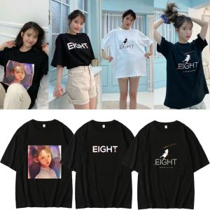 T-shirt K Pop Kpop IU Yeni Hit Şarkı Sekiz Karikatür Görüntü Baskı O Boyun Sıradan Tişört Yaz Stili UNISEX KISA KILLE
