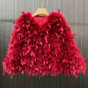 Kürk moda lüks orijinal devekuşu tüy ceket kadınlar sıcak%100 doğal hindi kürk kısa ceket uzun kollu gündelik dış giyim