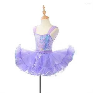 Sahne Giyim Mor Pembe Kız Çocukları Sequined Prenses Elbise Balesi Tutu Swan Dans Performans Kostüm Etek Çocuklar