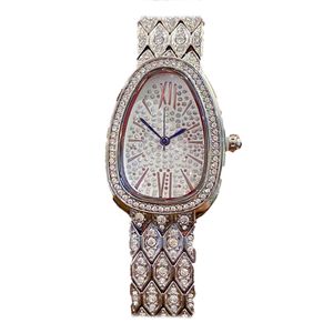 Женские роскошные серпентинские кварцевые часы, украшенные алмазным сплавом повседневной простой стиль вечеринки личность