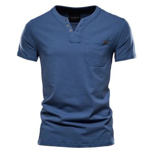 Yaz En Kaliteli Pamuk Tişört Erkekler Düz Renk Tasarım V yaka T-Shirt Sıradan Klasik Mens Giyim Üstleri Tee Sesli Erkekler 240228