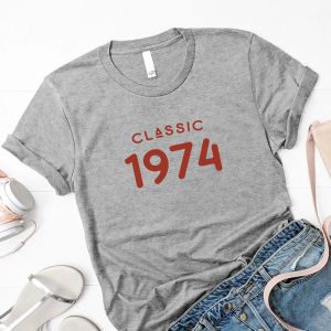 T-Shirt Vintage 1974 Tshirt Kadın 50 Yaş 50. Doğum Günü Hediyesi Kızlar Anne Karısı Parti Top Tshirt Pamuk Sokak Giyim Tee Fil