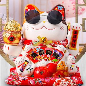 7 дюймов Lucky Cat украшение фэн-шуй удача керамика электрическая волна рука сокровищница подарок удачи дома праздничное ремесло 240220