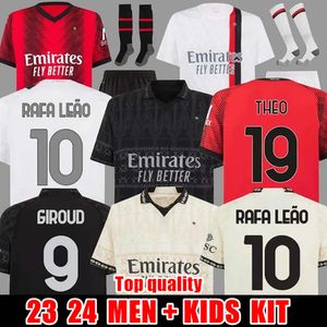 2024 Новые футбольные майки AC MILANS IBRAHIMOVIC 23 24 25 GIROUD RAFAEL LEAO Детский комплект Полный комплект Maglia Дома в гостях 3-й Третий 4-й Футбольная рубашка вратаря Униформа Зеленое золото