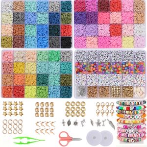 9500 PCS Boncuk Aksesuarları Kit DIY Polimer Kil Boncuklar Seti 6mm Gökkuşağı Renk Düz çipli Boncuklar Boho Bilezik Yapma Mektubu 240220