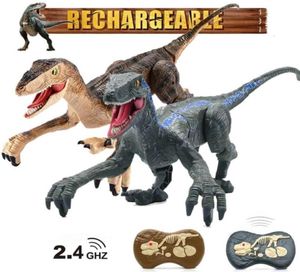 24G RC Dinozor Oyuncakları Jurassic Uzaktan Kumanda Dinozor Oyuncak Simülasyon Yürüyüş RC Robot Aydınlatma Ses Dino Kids Noel Hediye 2108981556