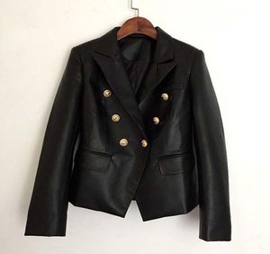 Outono inverno 2018 pista jaqueta preta feminina leão botões de metal duplo breasted couro sintético casaco exterior roupas3777240