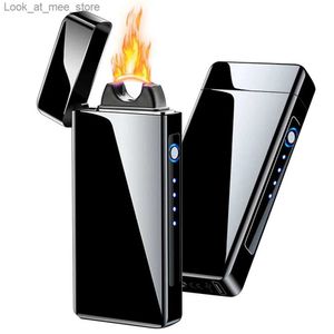 Зажигалки Новая электрическая лампа с пламенем, металлическая ветрозащитная плазменная дуговая лампа, аккумуляторная USB-лампа для сигар со светодиодным экраном, подходящим для мужских подарков Q240305
