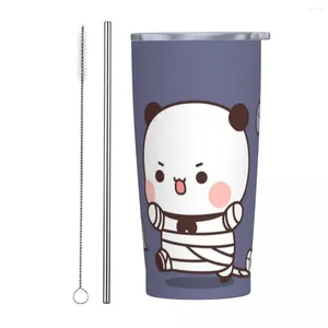 Tumblers Bubu Dudu Paslanmaz Çelik Tumbler Kawaii Panda Seyahat Termal Kupası Pipet ve Kapak Büyük Kupalar Kupası Soğuk Su Şişesi