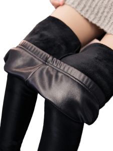 Botlar Cuhakci Kış pantolonu Kadınlar için Kırıltılar Siyah Deri Botlar Taytlar Sıska Pantolon Kış Sıcak Kadın Pantolonları Yüksek Kalite