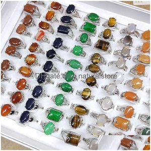 Solitaire Ring Mix Boyutu Doğal Taş Solitaire Halkalar Kadınlar için 10 Renk Farklı şekiller Tiger Göz Yüzük Kızlar Moda Mücevher Hediye DH3V2