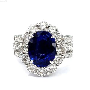 Luxus-Zertifikat, High-End-Schmuck, 18 Karat Weißgold, natürlicher blauer Saphir, halbgefasster Sri-Lanka-Diamant-Ring-Set für Damen
