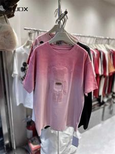 Kadın T-shirt Yudx Kıkırdama Kısa Kollu Tişört Kadınlar için 2024 Bahar Sevimli Ayı Nakış Matkap Orta Uzun Orta Temel Top Sıradan Tees J240224 J240309