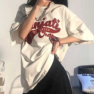 Kadın T-Shirt Houzhou Vintage Beyaz T Shirt Kadın Y2K Yaz Kısa Kollu Harajuku Tees Streetwear Ucuz Kore Moda Top büyük boy gevşek