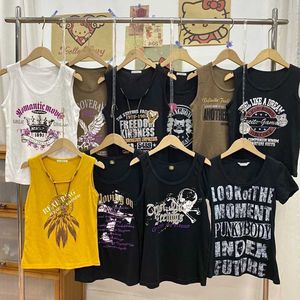 Temel Sıradan Elbiseler Japon Marka Yabancı Ticaret Millennium Shibuya Punk Kafatası Çapraz İngilizce Aşk Rüya Ağı Retro Tank Top Kısa Kollu