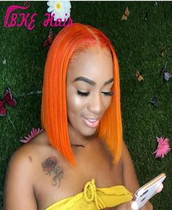 Yüksek kaliteli brezilya saç turuncu renk bob peruk ipeksi düz kısa dantel ön peruk ısıya dayanıklı sentetik peruk siyah kadınlar için 3677317