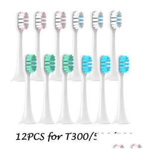 Cabeça de escovas de dentes 12pcs cabeças de escova de substituição para Mijia T300 T500 T700 Sonic Elétrica Dente Soft Cerda Caps Vácuo Pacote Bico Dh41V