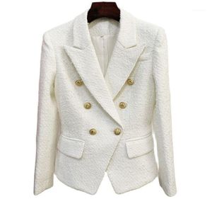 Women039S Ceketler 2021 Sonbahar Batı Stil Ağır Çift Göğüslü Kaba Tweed Yün Beyaz Blazer Kadın için 3832084