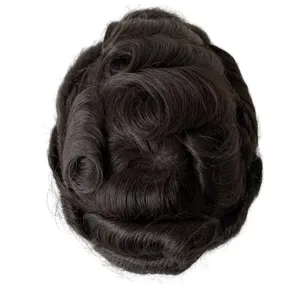 32mm Wave Indian Virgin Human Hair Systems Black Color #1b Knots PU Toupee 8x10 Full Skin Unit for White Men