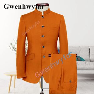 Gwenhwyfar Arrivi Stile Indiano Formato Personalizzato Arancione Brillante Smoking Dello Sposo Matrimonio Tendenza Design Uomo Abito a Due Pezzi 240301