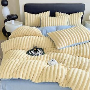 Yatak takımları kış tavşan peluş seti çift yorgan kapağı ev tekstilleri sıcak yorgan yatak sayfası yastık kılıfı ile 4pcs