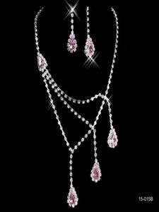 Günstiges Braut-Schmuckset mit bezaubernder Legierung, rosa Strasssteinen und Kristallen, für Hochzeit, Braut, Brautjungfer, Abschlussball, Party 15015B6291311