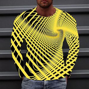 Şık Erkek Uzun Kollu Yuvarlak Boyun Tshirt 3D Baskı Yaratıcı Spin Grafik T Shirt Street Erkek Giysileri Y2K TOPS 240226