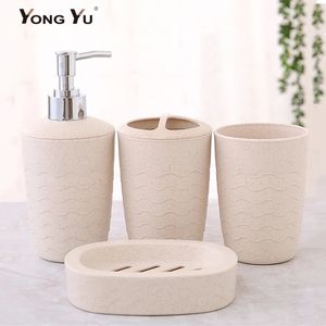 4pcsset Banyo Aksesuarları Buğday Saman Ekof -Dostu Sabun Dispenser Şişe Şişe Diş Fırçası Tutucu Kupası Takım 240228