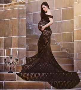 Siyah Dantel Hamililik Pography Props Po çekim hamile kıyafetleri için hamile elbise uzun dantel elbise gebelik kıyafetleri x3dv5574302