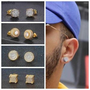 Stud Stud Küpe Retro Erkekler İçin Lüks Altın Renkli Punk Takı Buzlu Zirkon Hip Hop Kulak Yüzük Kadın Aksesuarları Toptan Ohe003 240306