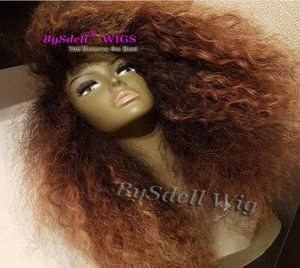 Süper doğal sentetik iki ton siyah ombre kahverengi renkli saç Afro -Amerikan peruk ısısı reaktif kinky kıvırcık dantel ön peruk w6943860